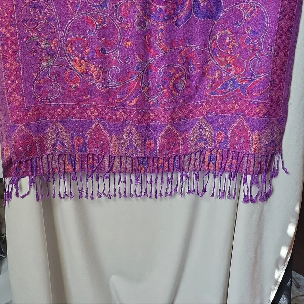 Gift From Jerusalem 100% Cashmere Purple Paisley Scarf/shawl with Fringe
